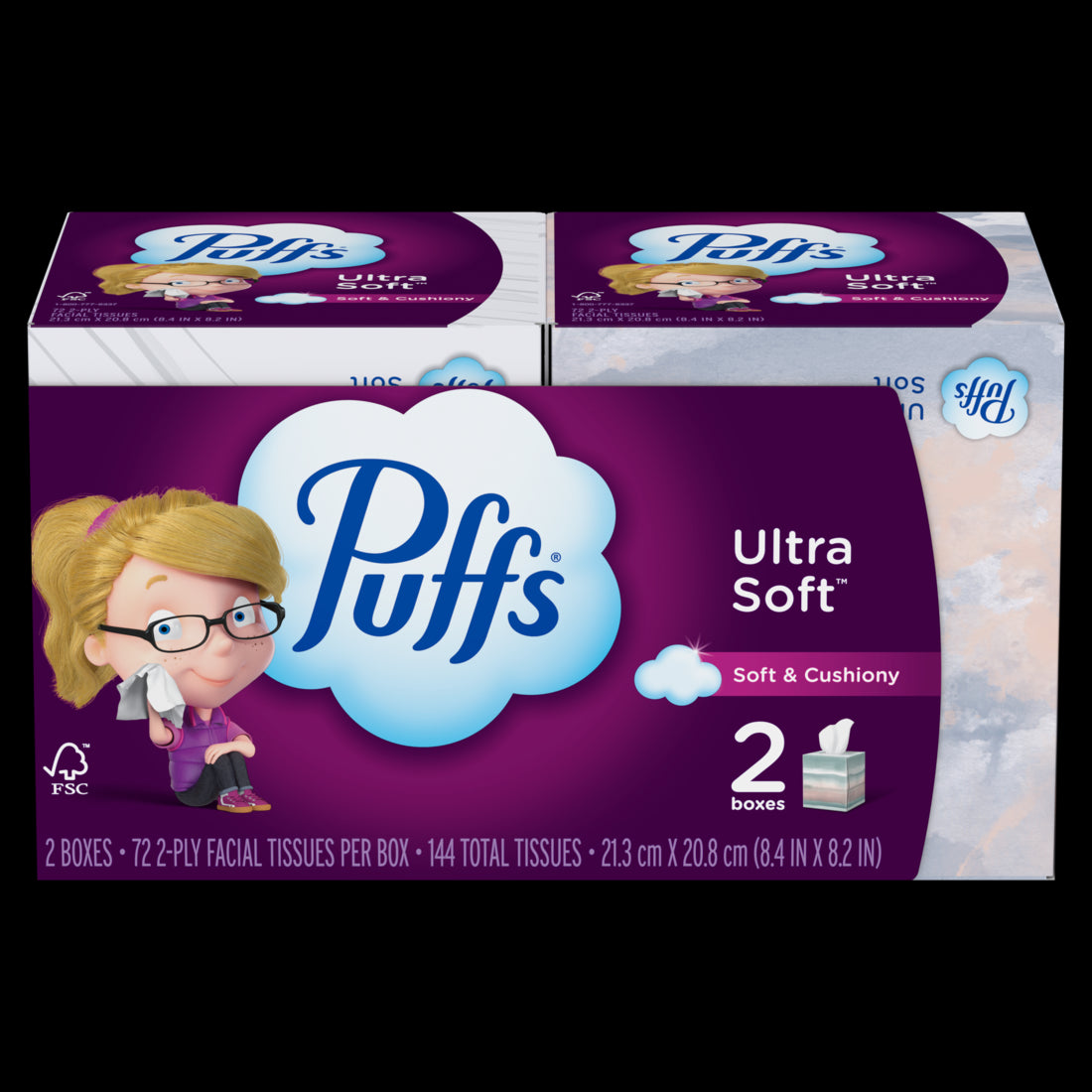Puffs Ultra Soft Facial Tissues Mega Cube Boxes - (2x72)ct/12pk