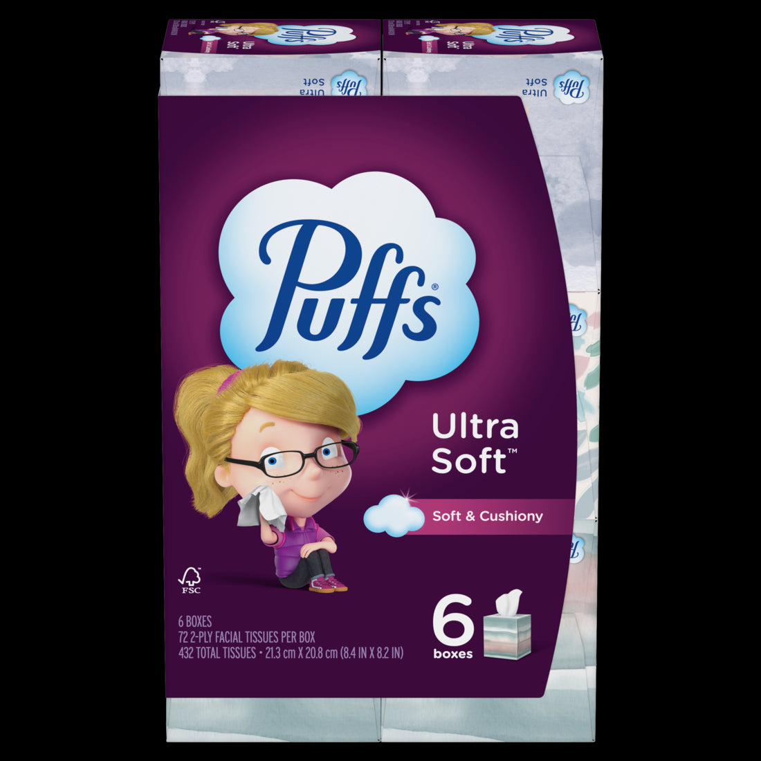 Puffs Ultra Soft Facial Tissues Mega Cube Boxes - (6x72)ct/4pk