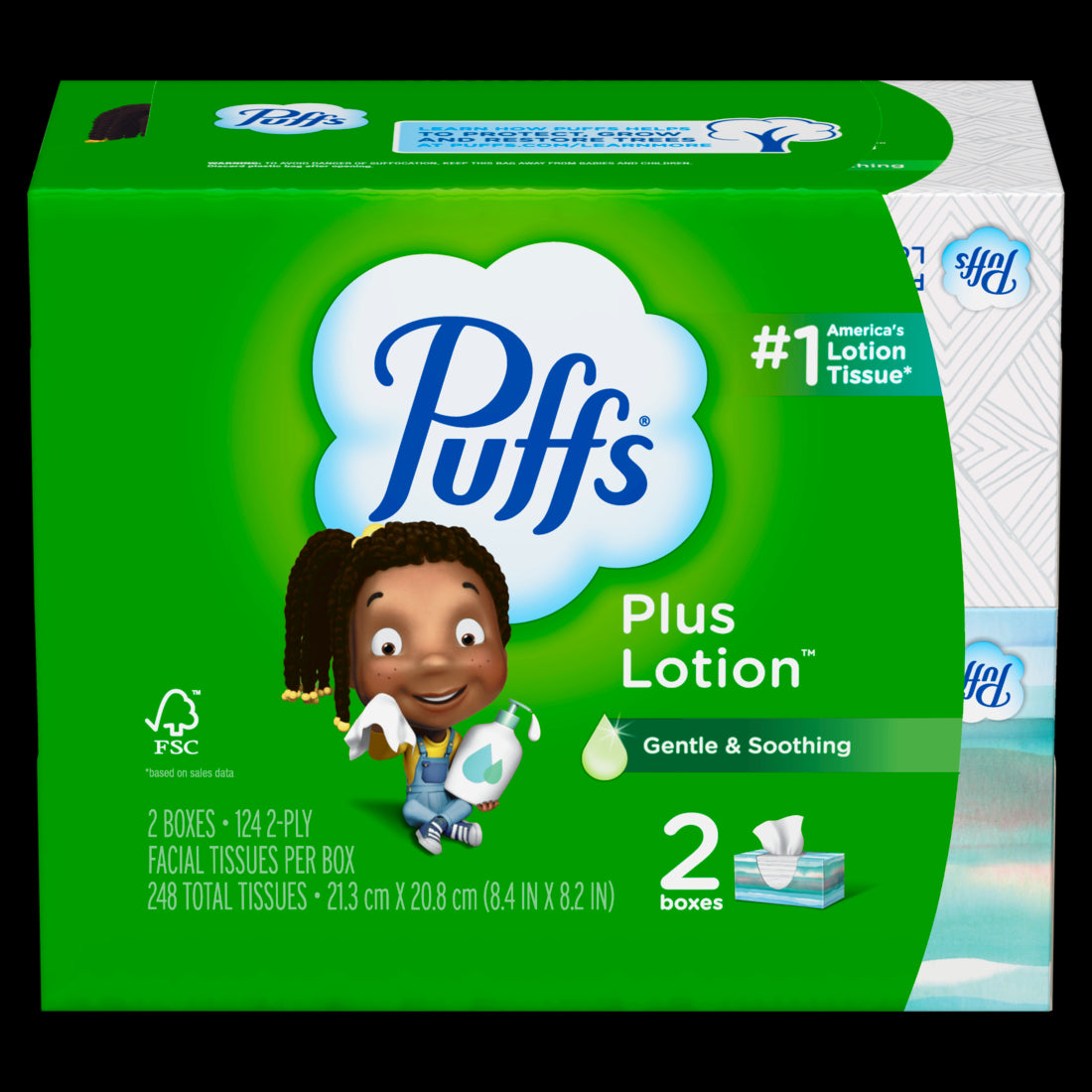 Puffs Plus Lotion Facial Tissue Family Size Boxes - (2x124)ct/12pk