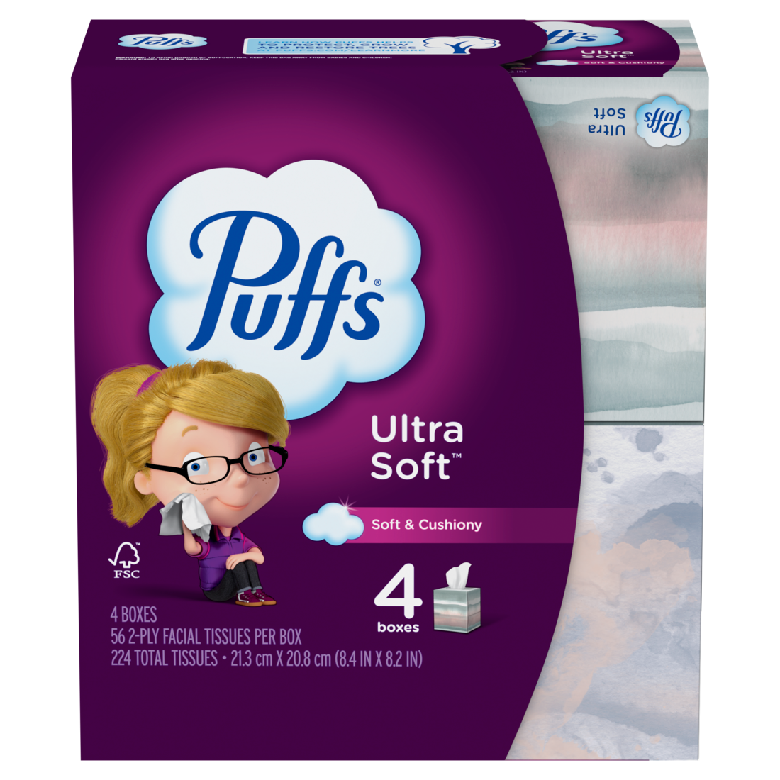 Puffs Ultra Soft Facial Tissues Cube Boxes - (4x56)ct/6pk
