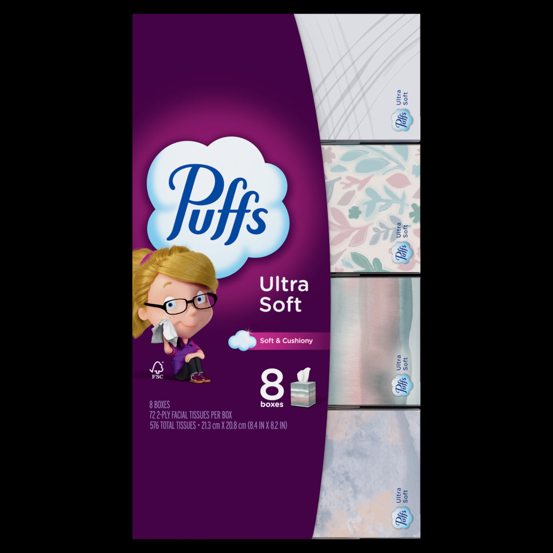 Puffs Ultra Soft Facial Tissues Mega Cube Boxes - (8x72)ct/3pk