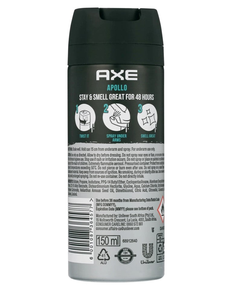 Axe Deodorant Body Spray Apollo - 5.0oz/150ml/6pk