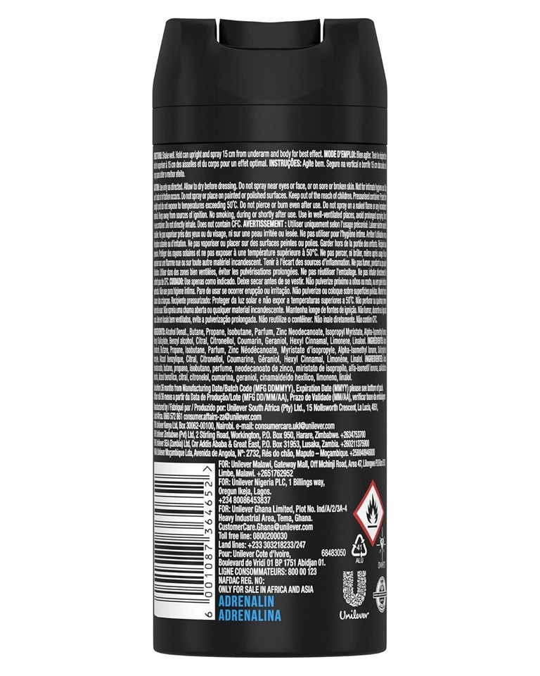 Axe Deodorant Body Spray Adrenalin - 5.0oz/150ml/6pk