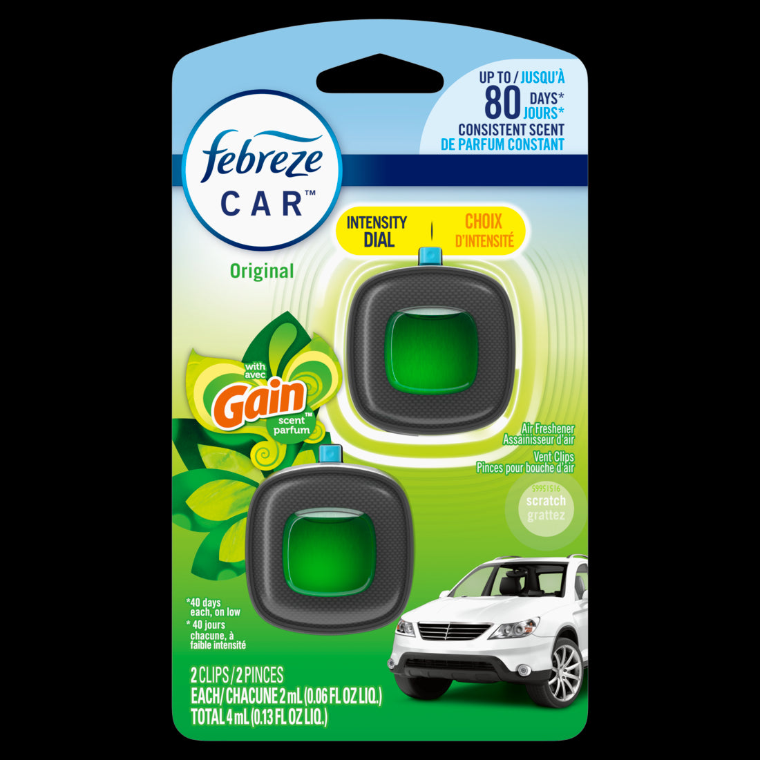 Febreze Car Air Freshener Vent Clip Gain Original Scent, .06oz/2ct/8pk