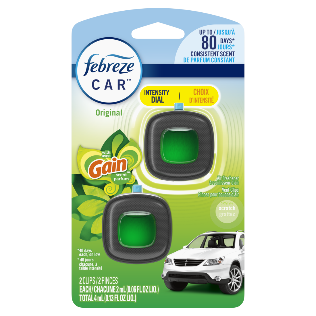 Febreze Car Air Freshener Odor-Fighting Automotive Vent Clip Gain Original Scent - (2x0.07)oz/8pk