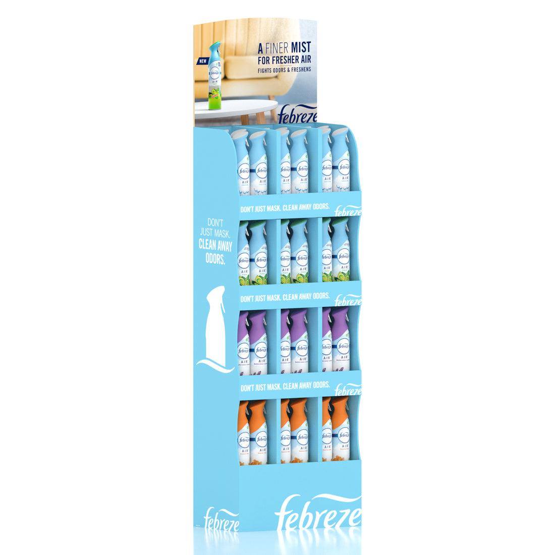 Febreze Aero Mix Floor Stand Display Gain Original Fresh, Linen & Sky, Hawaiian Aloha, Air Lavender - 8.8oz/48ct