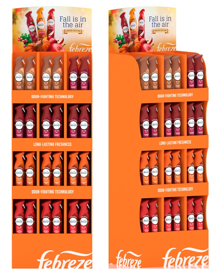 Febreze Display Air Freshener Spray Fall: Baked Cinnamon Apples (x12), Pumpkin Roll (x12), Cranberry Crumble (x16), Sea Salt Caramel & Maple (x8) - 8.8oz/48pk