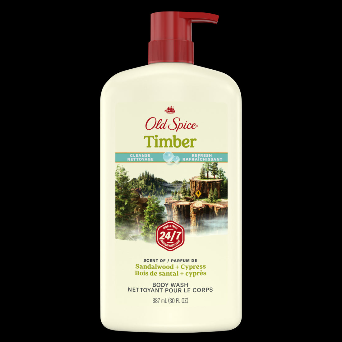 Old Spice Men's Body Wash Timber with Sandalwood 24/7 Shower Fresh - 30oz/4pk