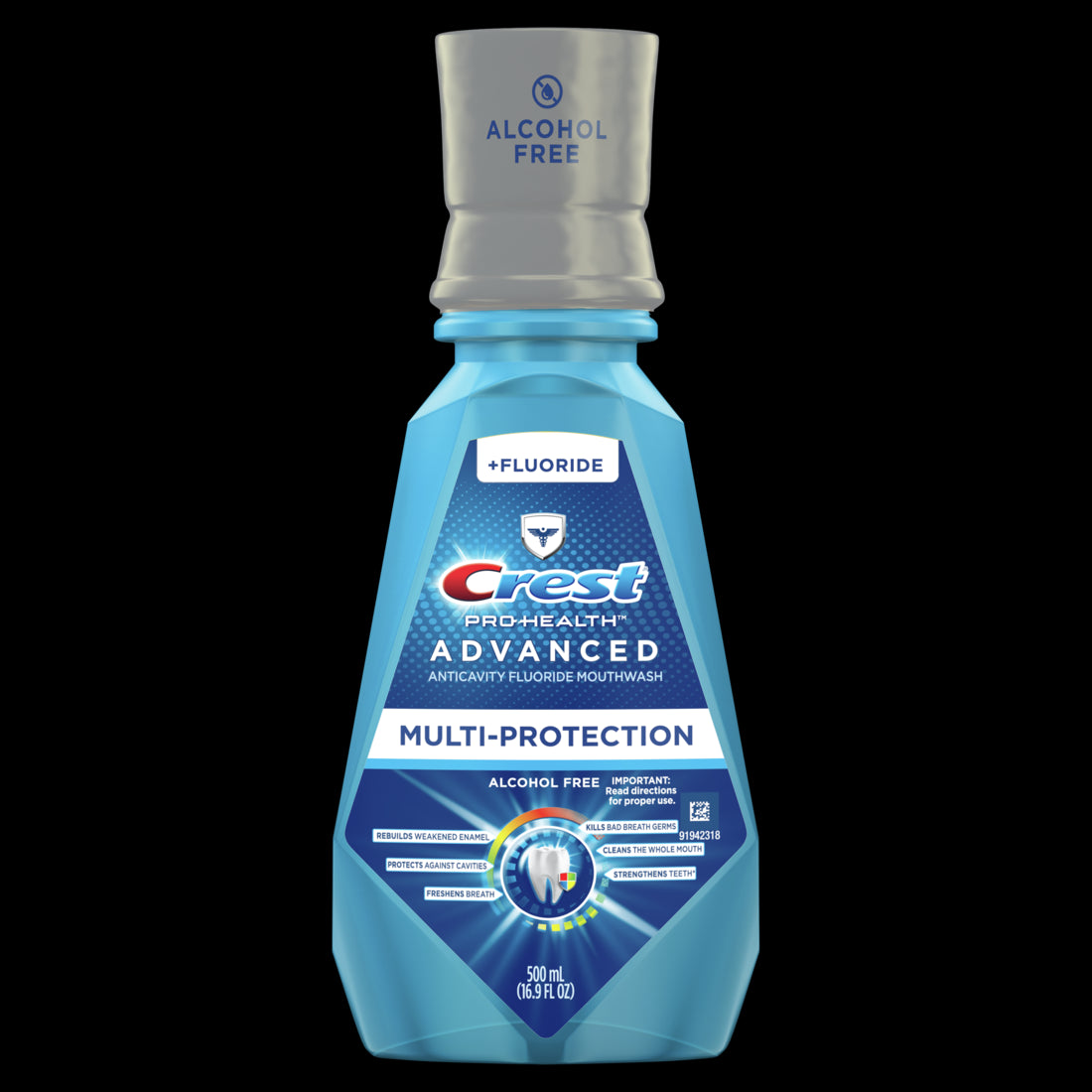 Crest Pro Health Advanced Alcohol Free Anticavity Fluoride Mouthwash Fresh Mint 500 mL - 16.9oz/4pk