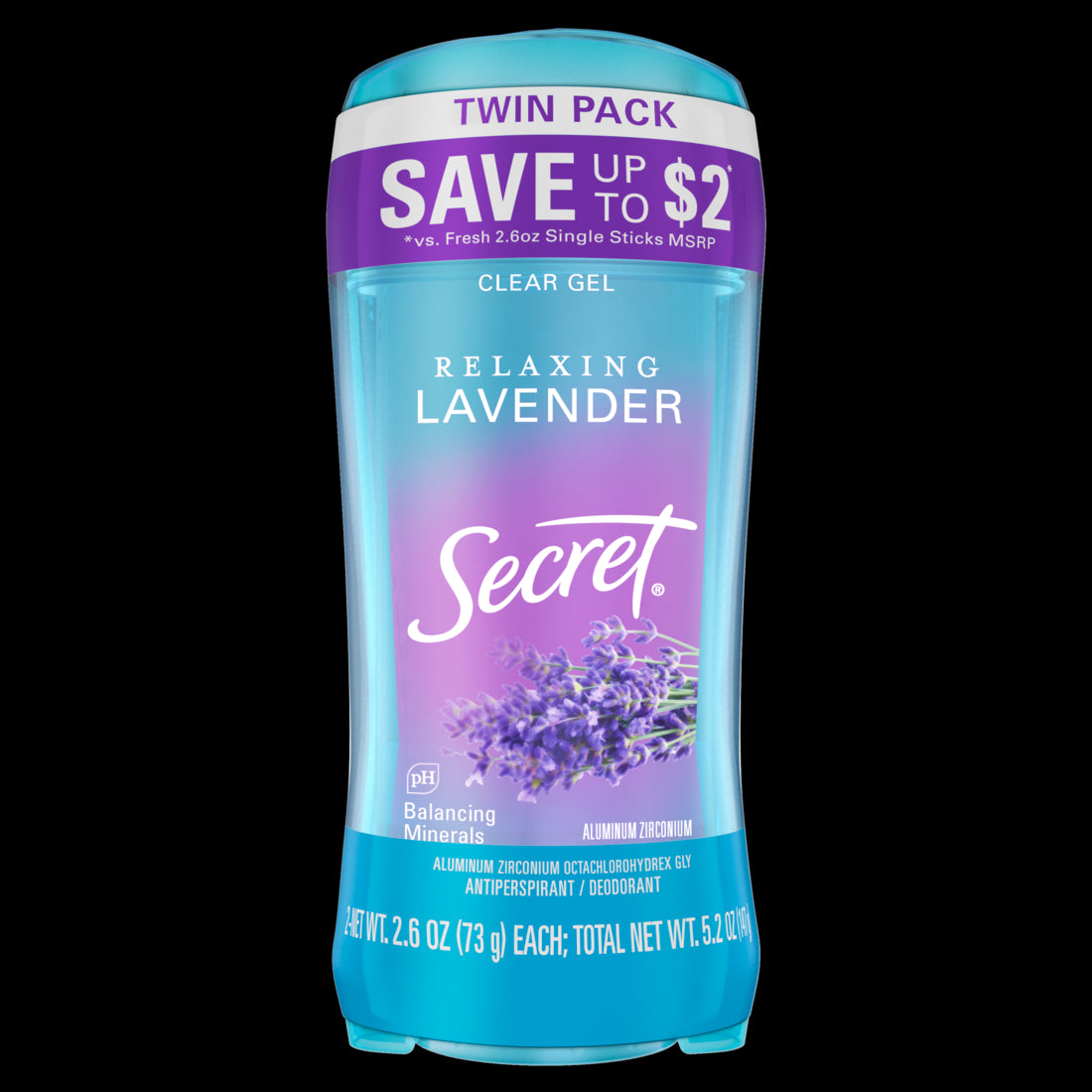 Secret Fresh Clear Gel Antiperspirant and Deodorant for Women Lavender - (2x2.6)oz/6pk