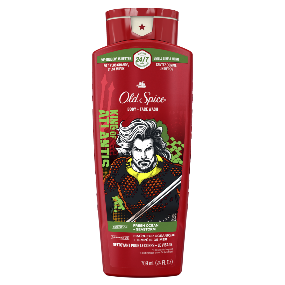 Old Spice Cleansing Body Wash For Men 24/7 Shower Fresh With Lasting Scent 2-in-1 Body And Face Wash Rich Lather Aquaman Fresh Ocean And Seastorm Scent - 24oz/4pk