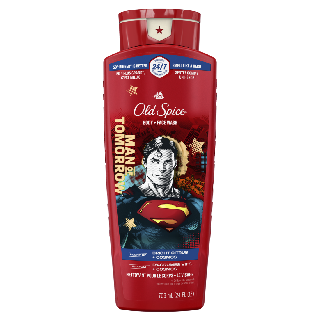 Old Spice Cleansing Body Wash For Men 24/7 Shower Fresh With Lasting Scent 2-in-1 Body And Face Wash Rich Lather Superman Bright Citrus And Cosmos Scent - 24oz/4pk