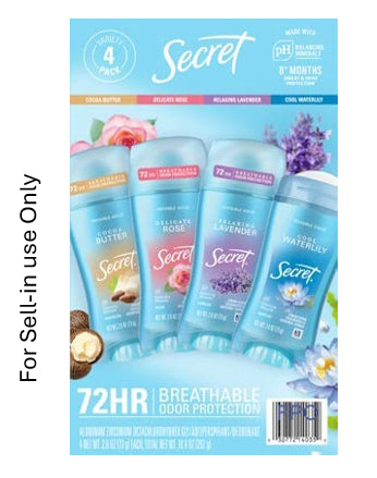 Secret Fresh Invisible Solid Antiperspirant and Deodorant for Women Lavender Waterlily Rose & Coco Butter Scent - (4x2.6)oz/90pk