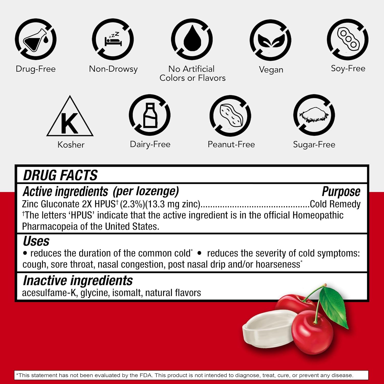 Cold-EEZE Sugar Free Natural Cherry Flavor Lozenge - 25ct/48pk