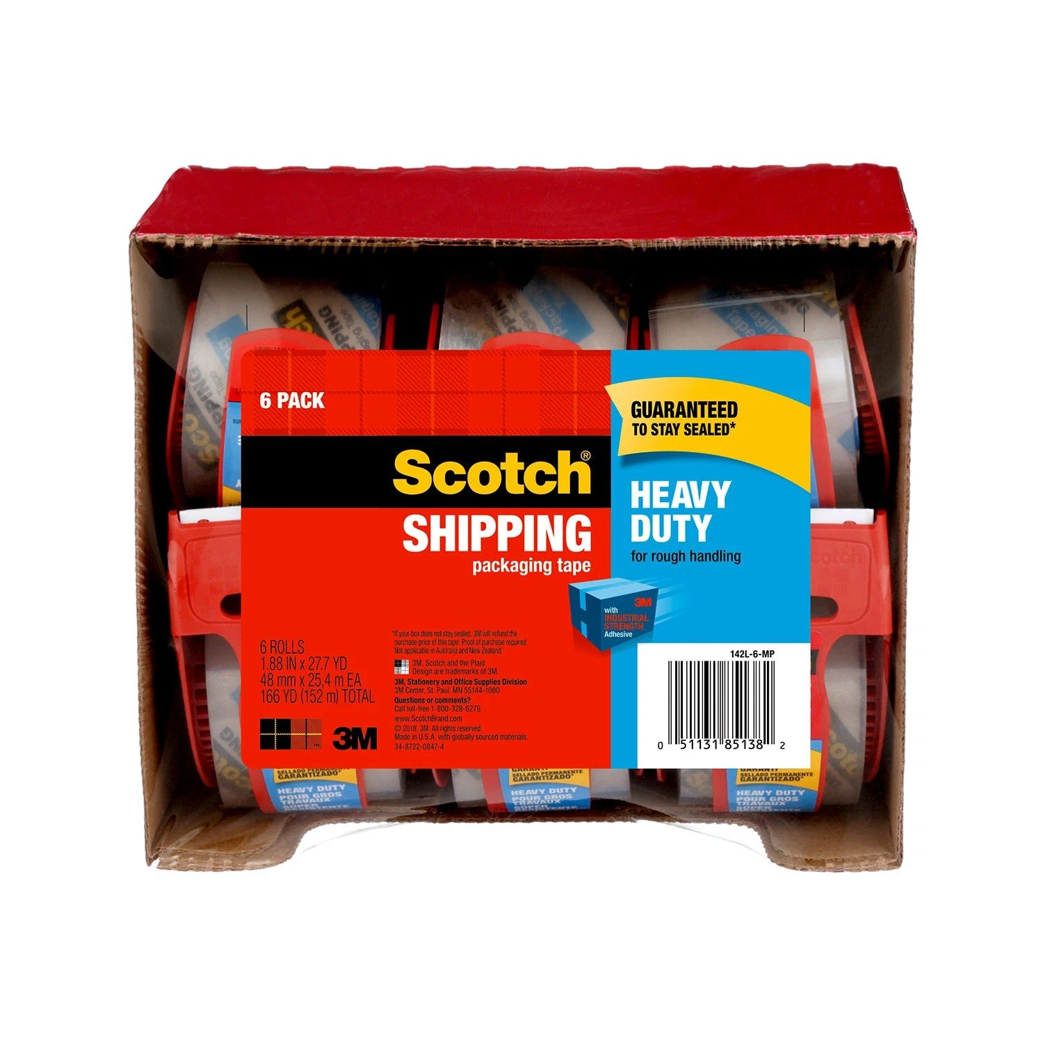 Scotch Heavy Duty Shipping Packaging Tape Dispensers 1.88" x 27.7 yd - 6ct/1pk