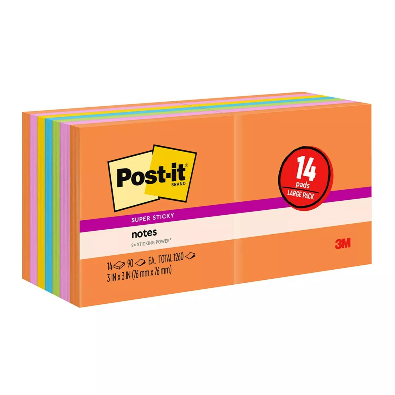 Post-it Super Sticky Notes 3 in. x 3 in. Energy Boost Collection - 14pads/1pk