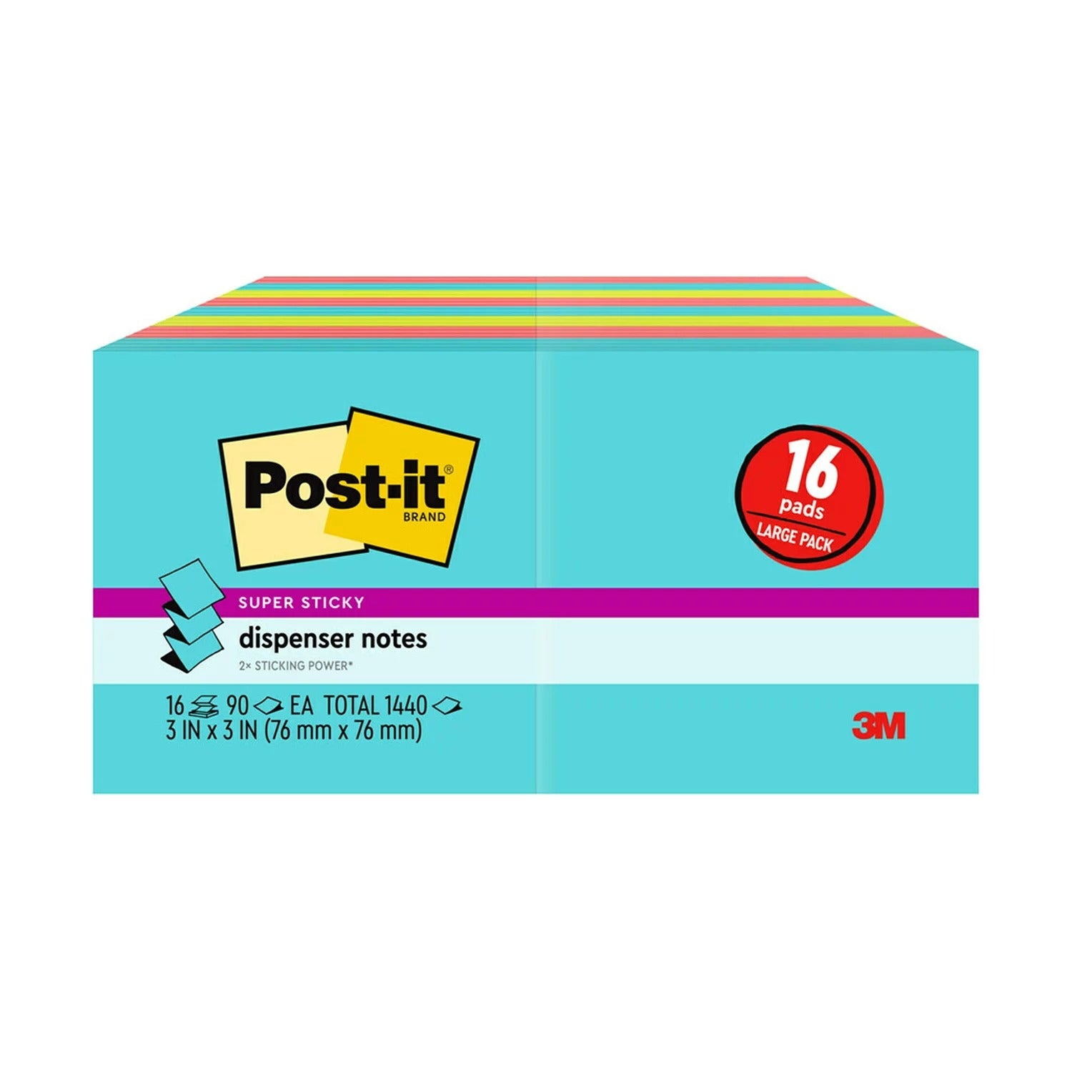 Post-it Super Sticky Pop-up Notes 3" x 3" Supernova Neons Collection 1440 Total Sheets - 16pads/1pk