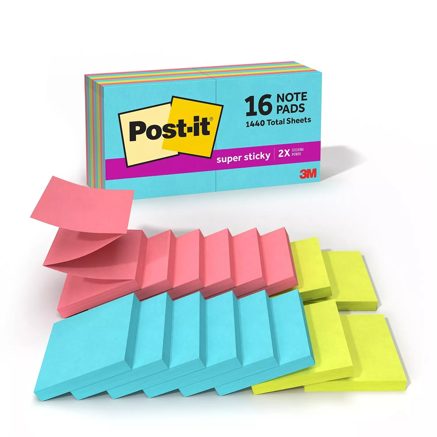 Post-it Super Sticky Pop-up Notes 3" x 3" Supernova Neons Collection 1440 Total Sheets - 16pads/1pk