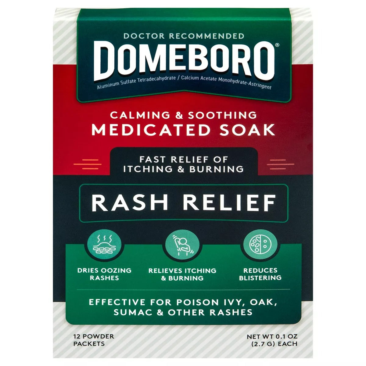 Domeboro Calming & Soothing Medicated Soak Rash Relief Astringent Powder Solution - 12ct/12pk