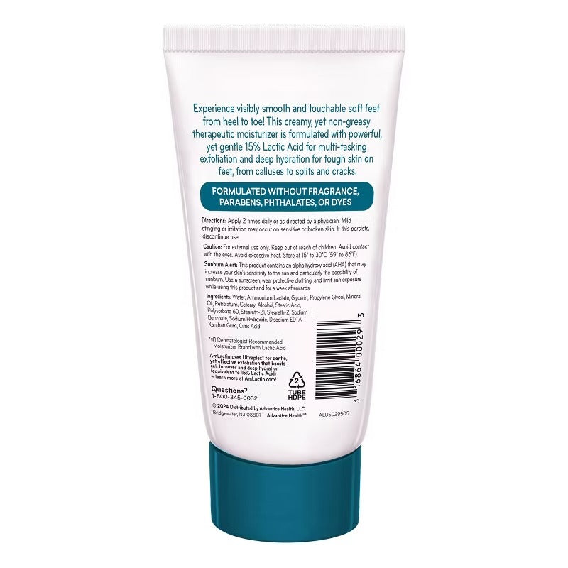 AmLactin Foot Repair Foot Cream Therapy AHA Cream Unscented - 3.0oz/12pk