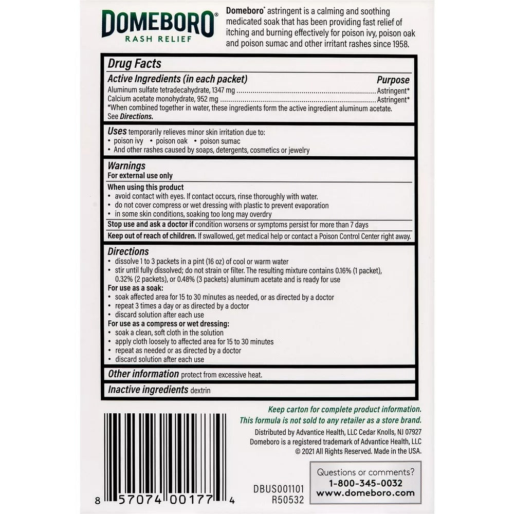 Domeboro Calming & Soothing Medicated Soak Rash Relief Astringent Powder Solution - 12ct/12pk