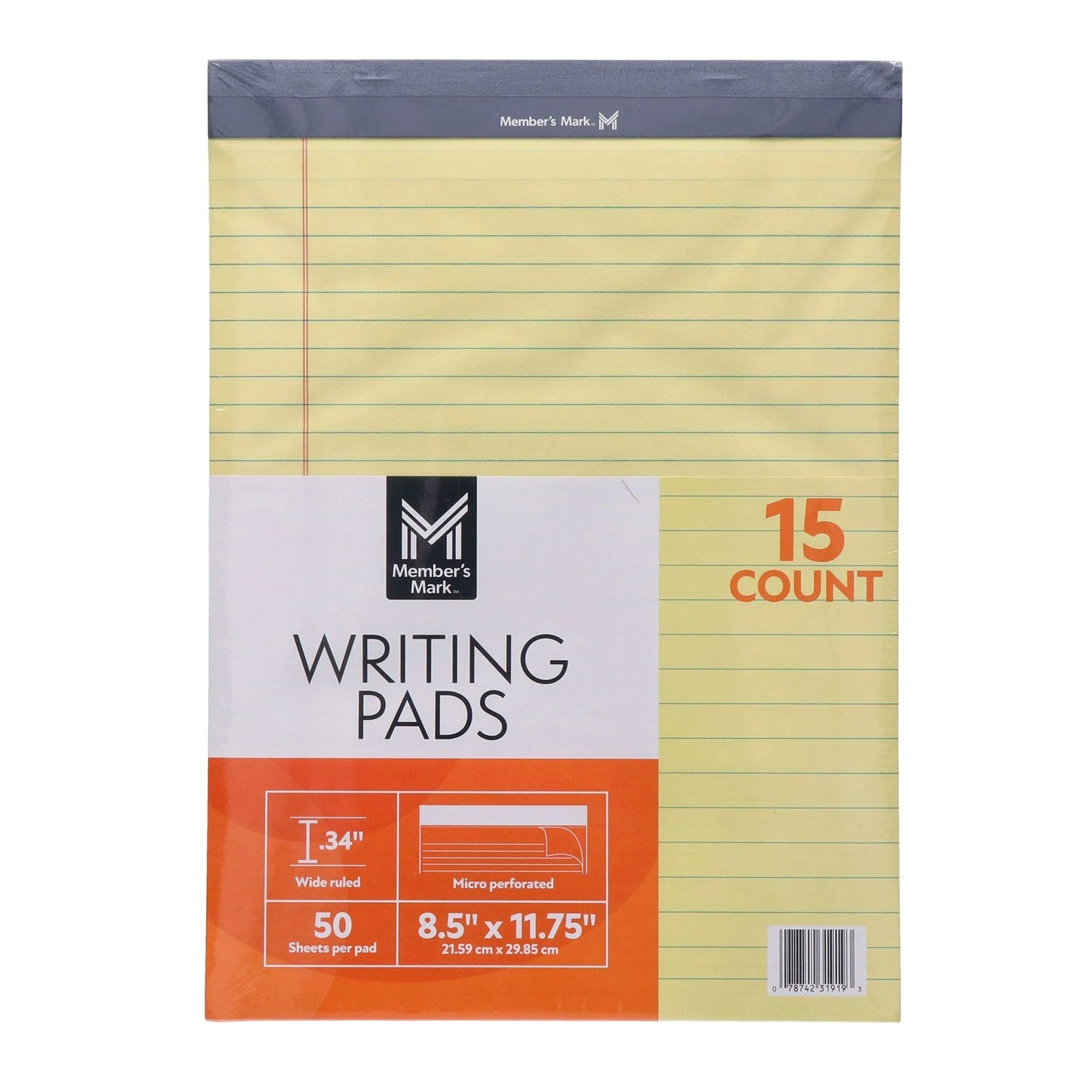 Member's Mark Legal Writing Pad - Perforated Canary 50 sheets - 15ct/1pk