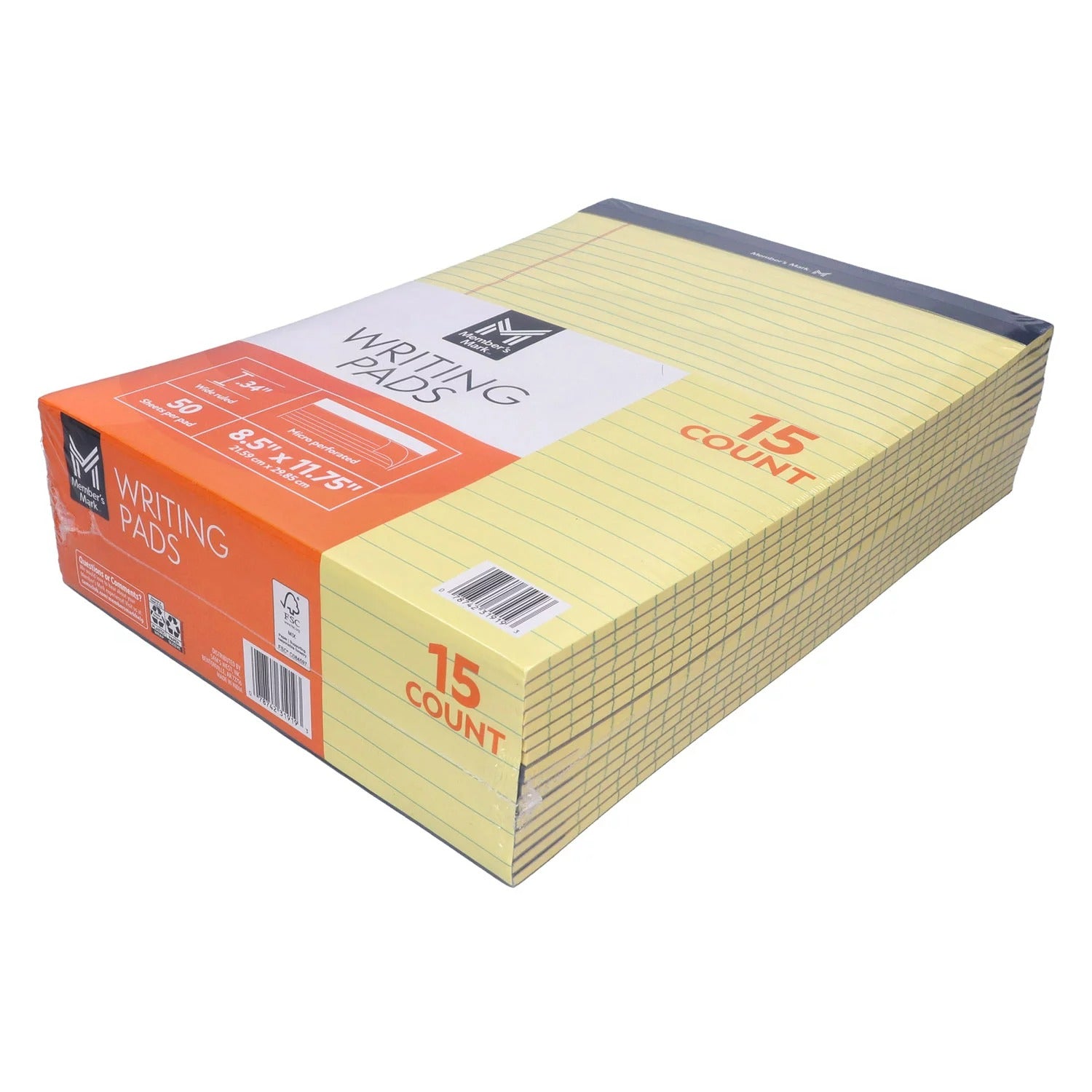 Member's Mark Legal Writing Pad - Perforated Canary 50 sheets - 15ct/1pk