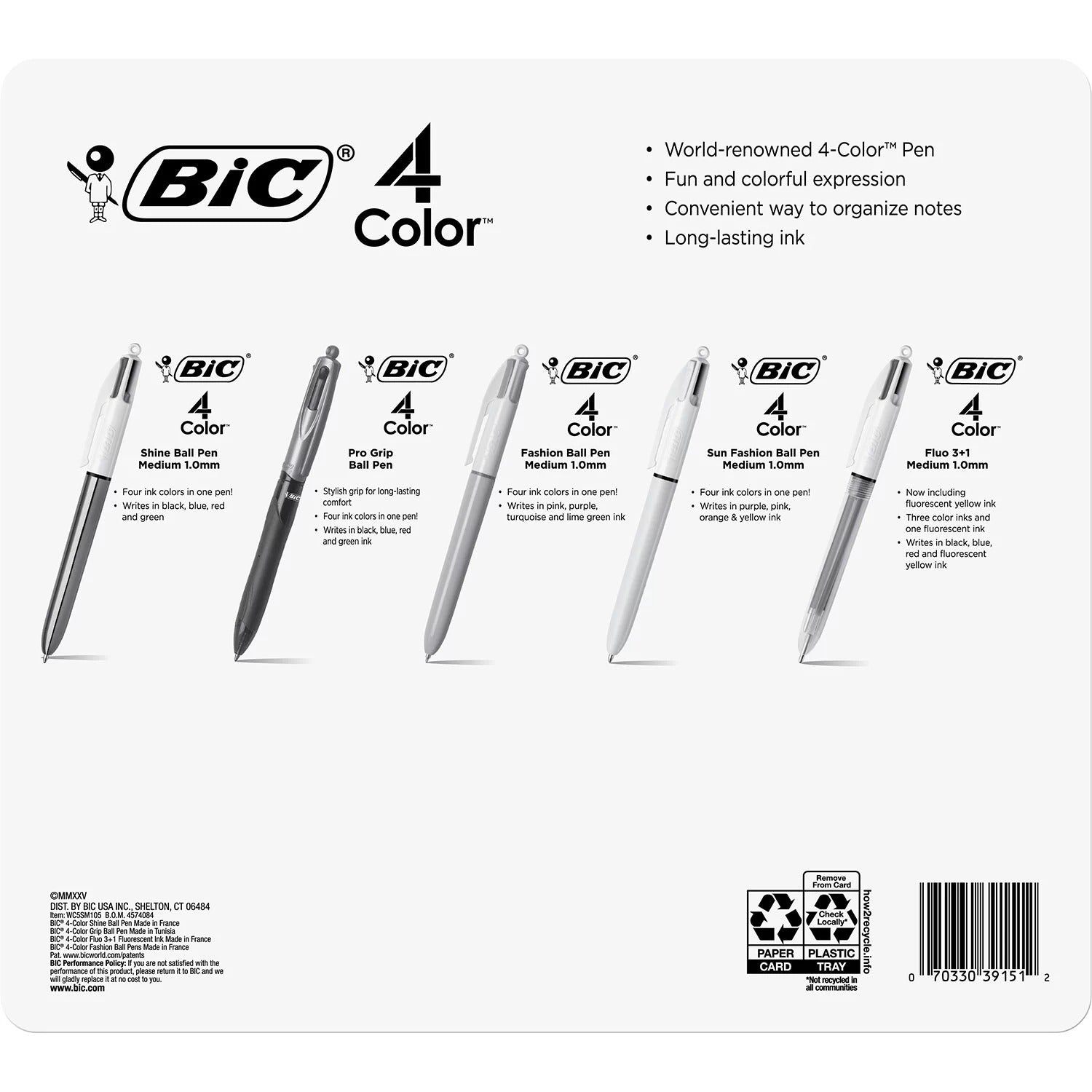 BIC 4-Color Retractable Ball Point Pens Assorted Colors - 7ct/1pk