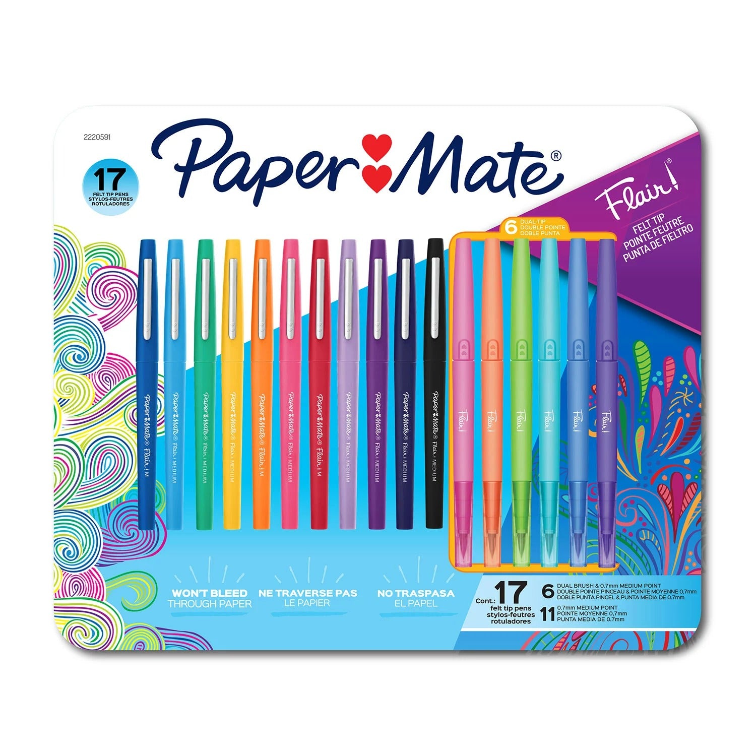Paper Mate Flair Felt Tip Pens Medium and Dual-Brush Tip Assorted Colors - 17ct/1pk