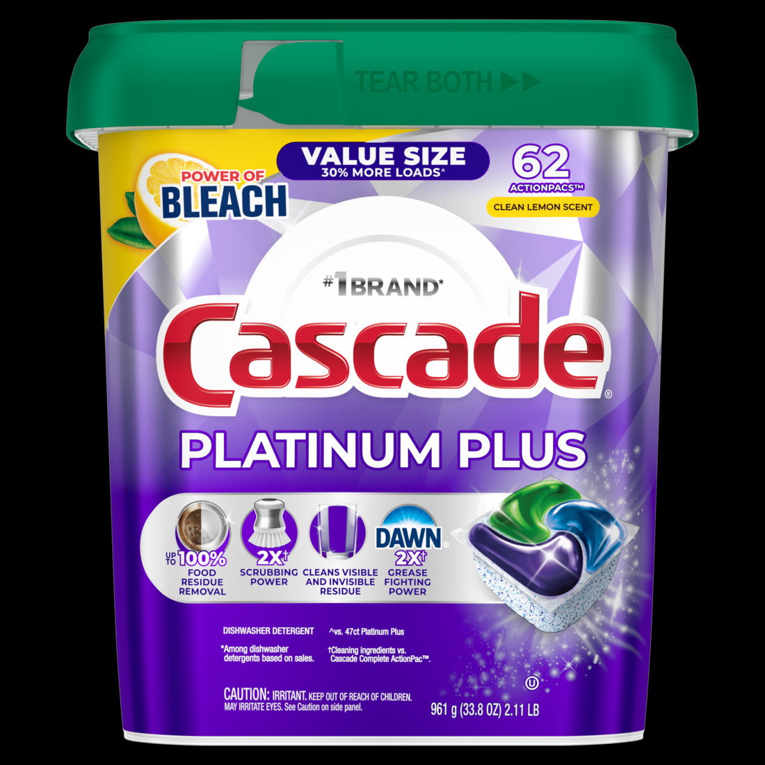 Cascade Platinum Plus Dishwasher Pods Dishwasher Detergent Dish Detergent Soap Lemon - 62ct/2pk