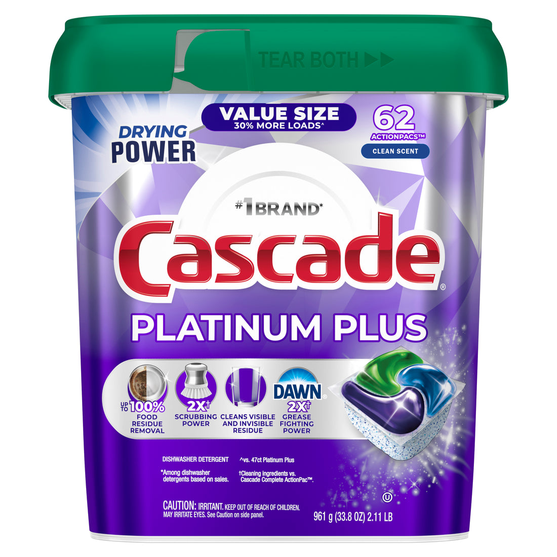 Cascade Platinum Plus Dishwasher Pods Dishwasher Detergent Dish Detergent Soap Fresh - 62ct/2pk