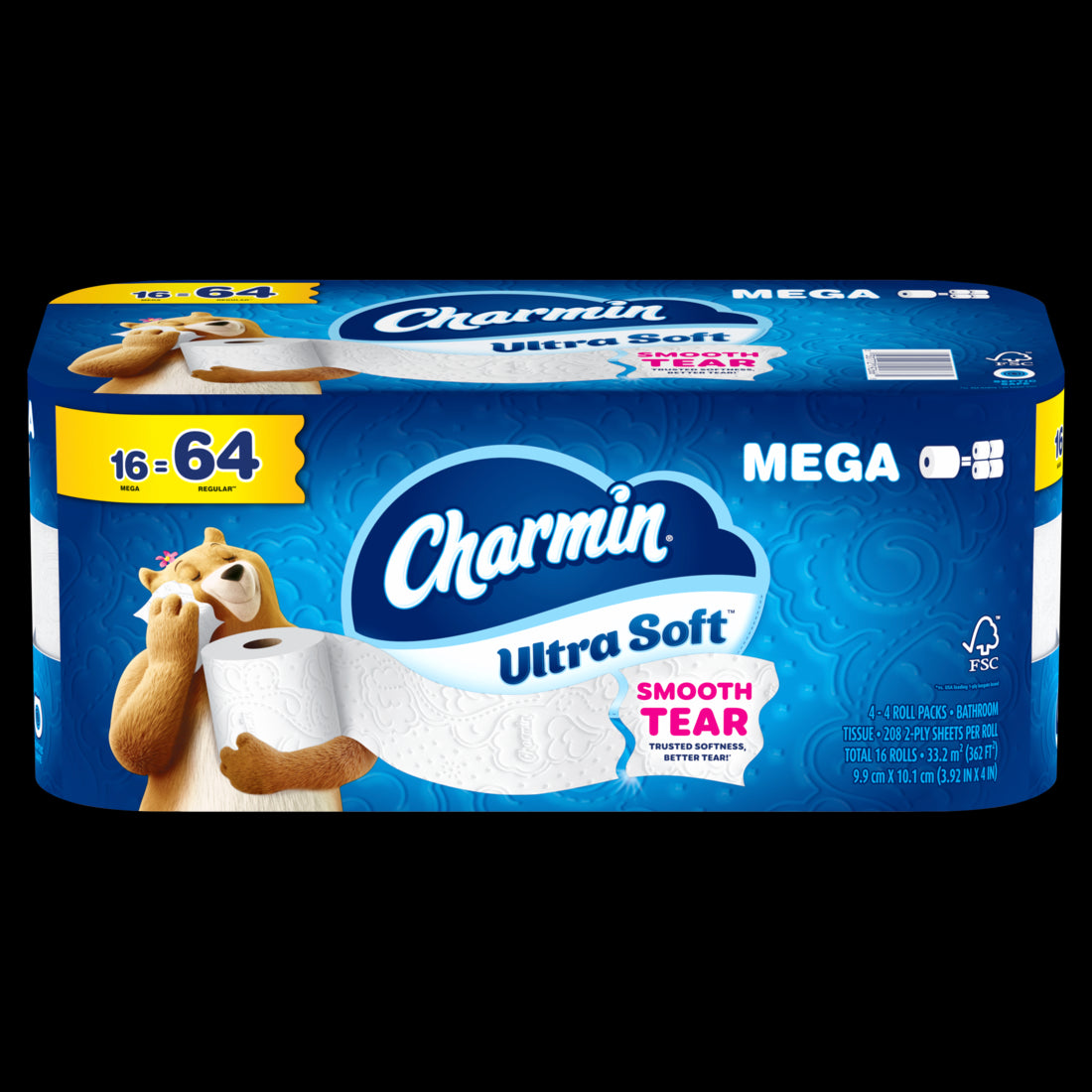 Charmin Toilet Paper Ultra Soft 2-ply Bath Tissue Mega Rolls 208 sheets per roll - 16ct/1pk