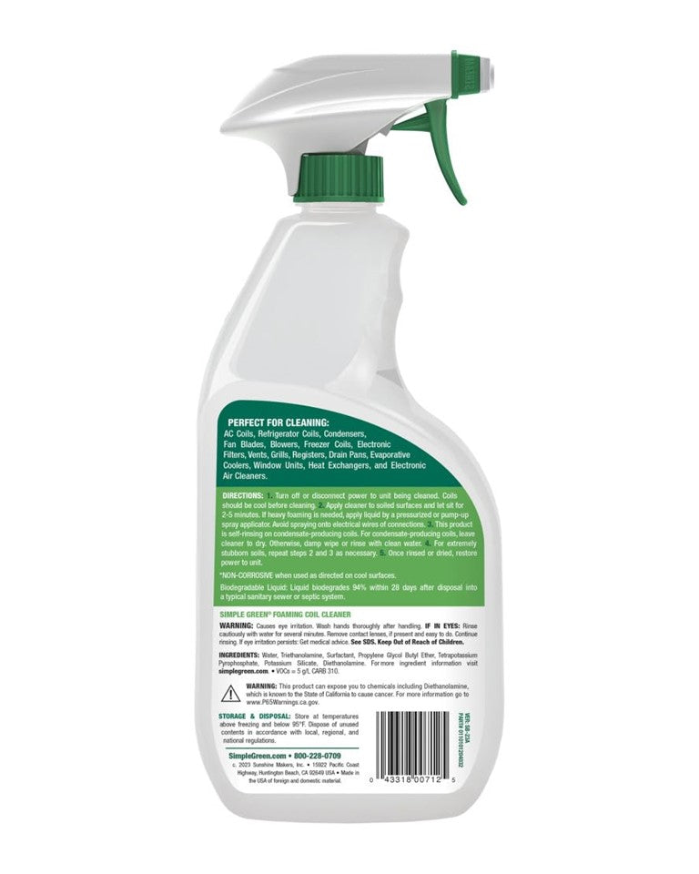Simple Green Coil Cleaner Foaming Coil Condenser Trigger - 32oz/12pk