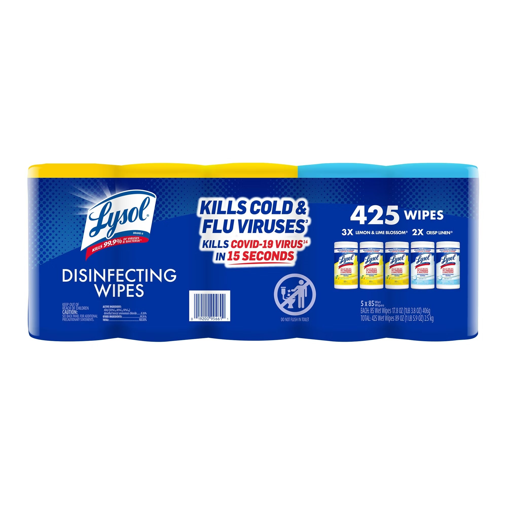 Lysol Disinfecting Wipes Variety Pack 425 Wipes (Lemon Lime, Crisp Linen) - (5x85)ct/1pk