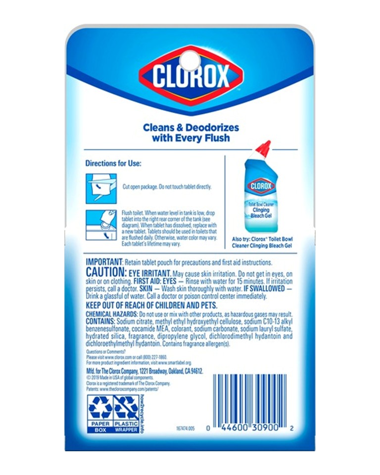 Clorox Toilet Bowl Cleaner Automatic Bleach & Blue Front to Back - (2x2.47)oz/6pk