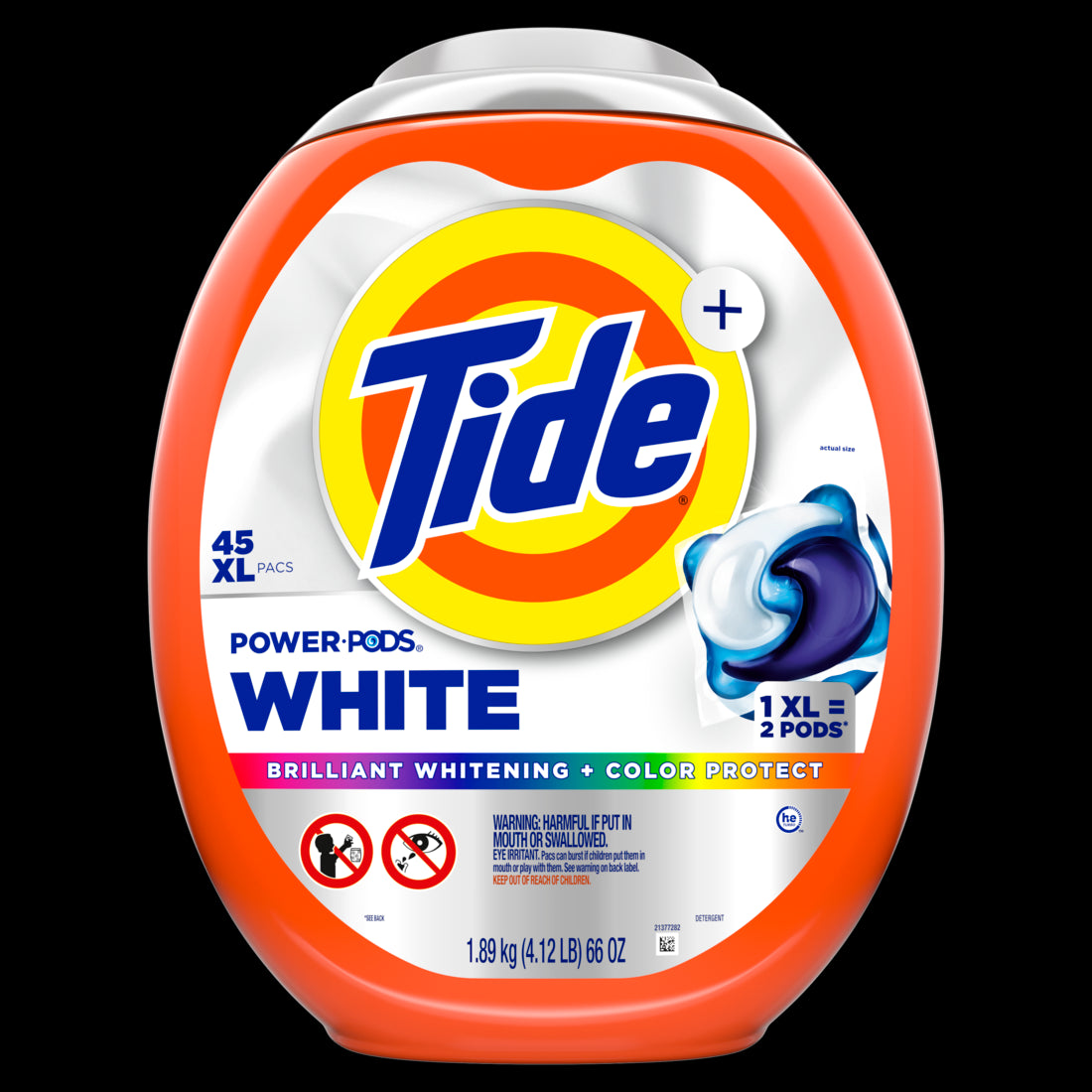 Tide Power PODS White Laundry Detergent Pacs Brilliant Whitening + Color Protect - 45ct/4pk