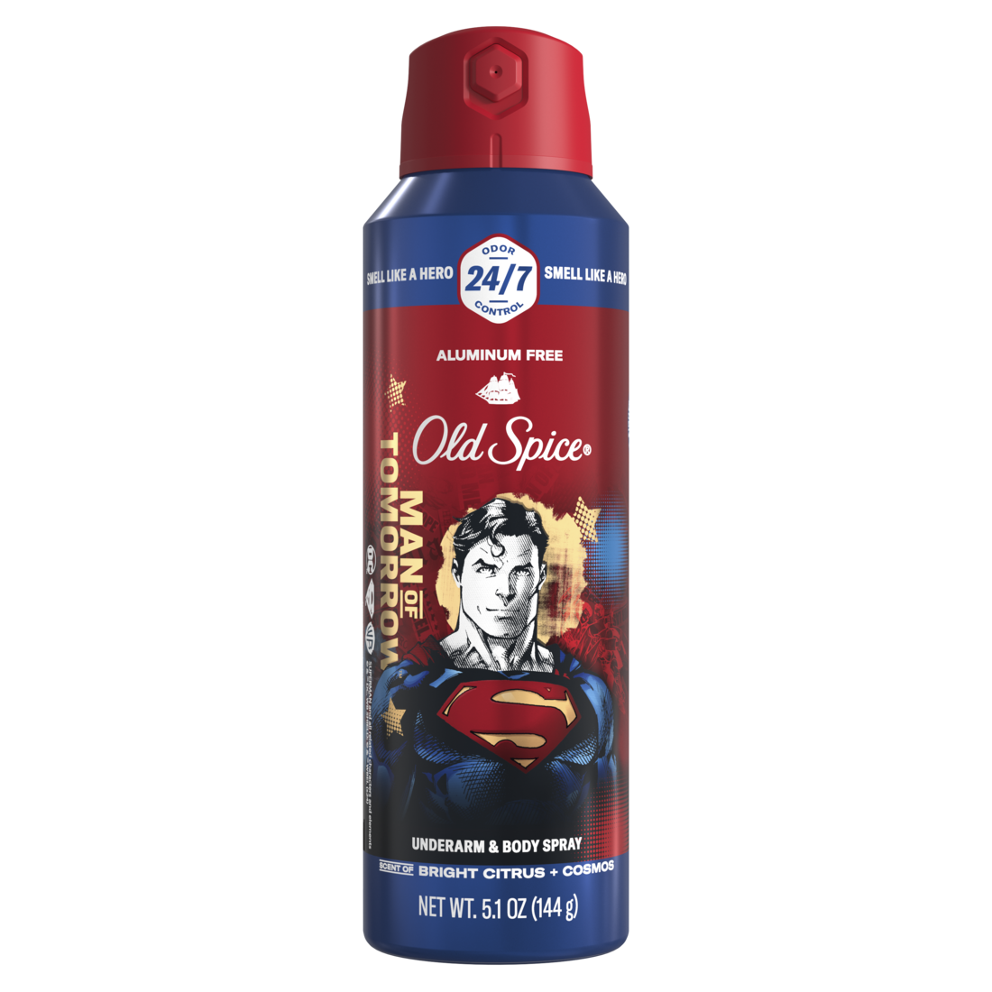 Old Spice Aluminum Free Deodorant for Men 24/7 Freshness Body Spray Long Lasting Odor Protection Smell Like a Hero Superman Bright Citrus and Cosmos Scent - 5.1oz/12pk