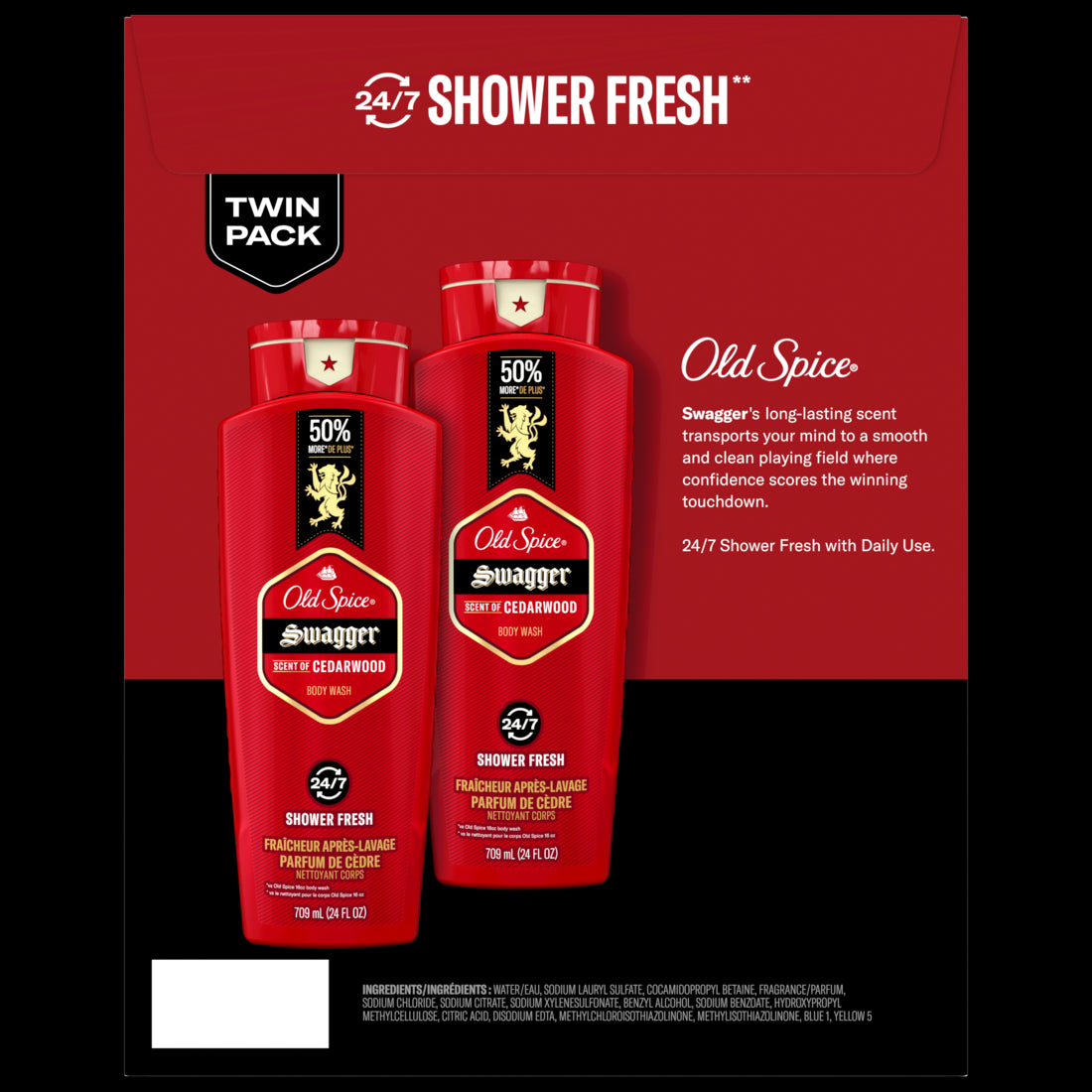 Old Spice Red Collection Swagger Scent Men's Body Wash Pack of 2 (48oz Total) - 24oz/3pk