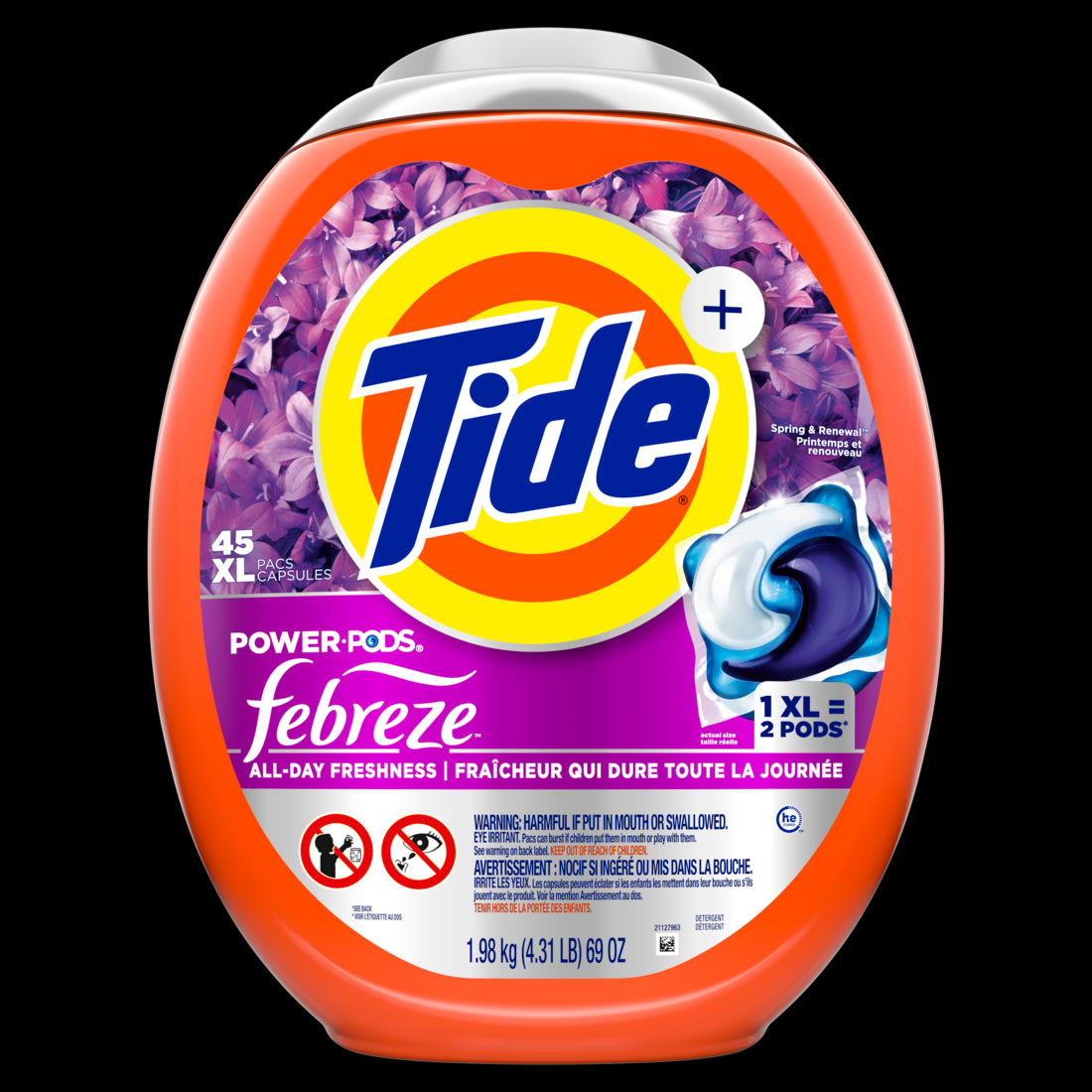 Tide Power Pods with Febreze Laundry Detergent Pacs Spring & Renewal Scent All-Day Freshness - 45ct/4pk