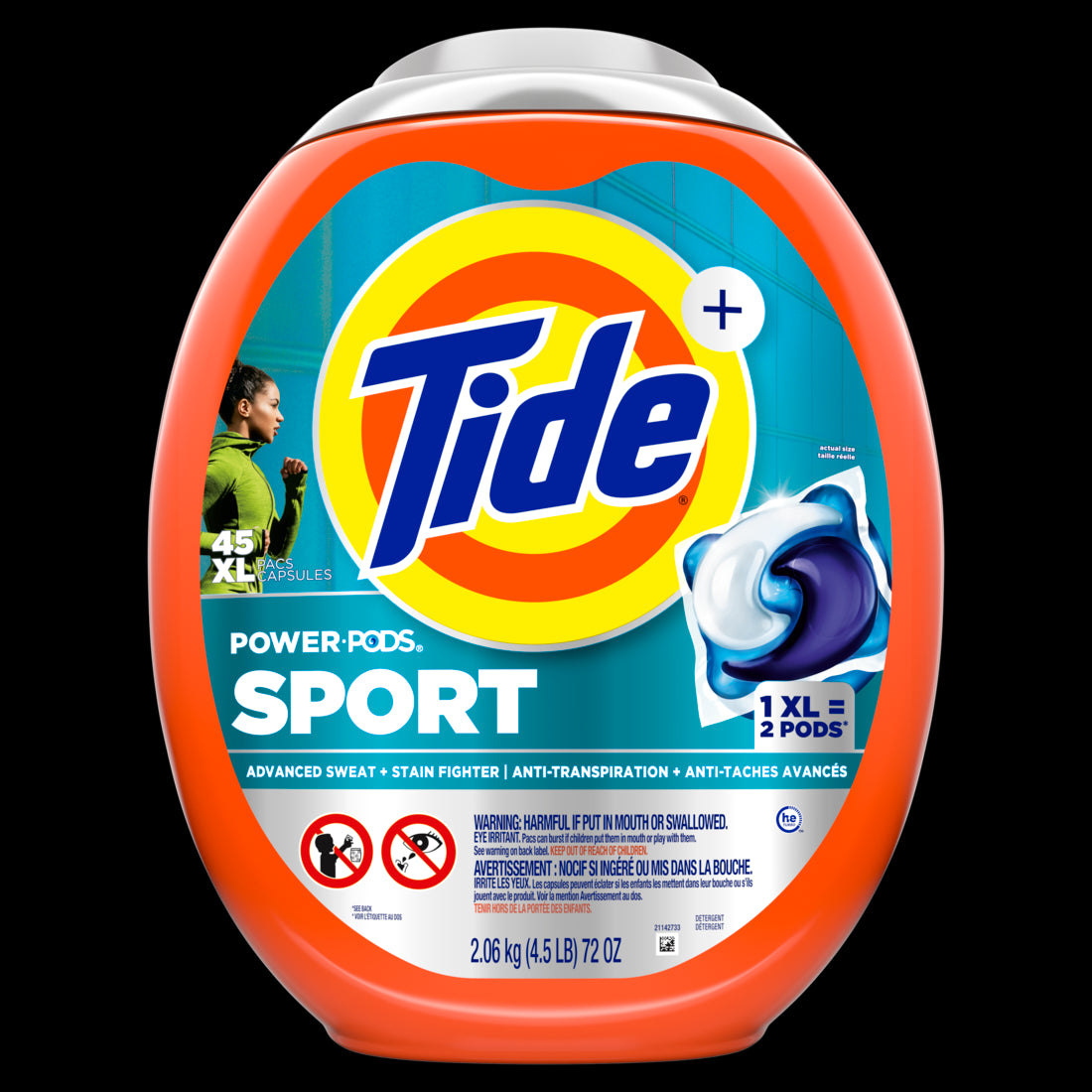 Tide Power Pods Sport Laundry Detergent Pacs Advanced Sweat + Stain Fighter - 45ct/4pk