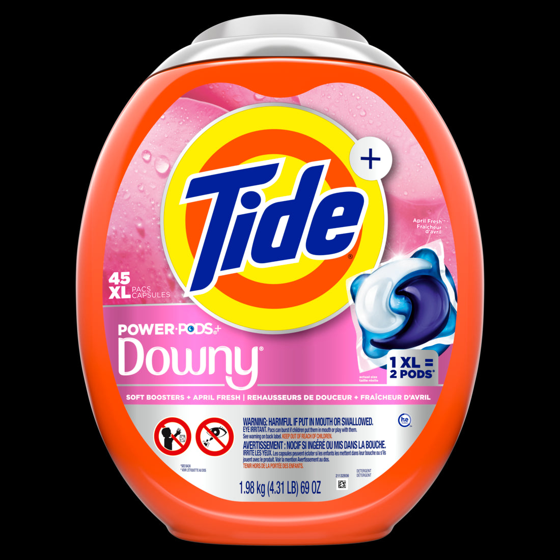 Tide Power PODs + Downy Laundry Detergent Pods Soft Boosters + April Fresh Detergent soap pacs for Laundry washing HE compatible - 45ct/4pk