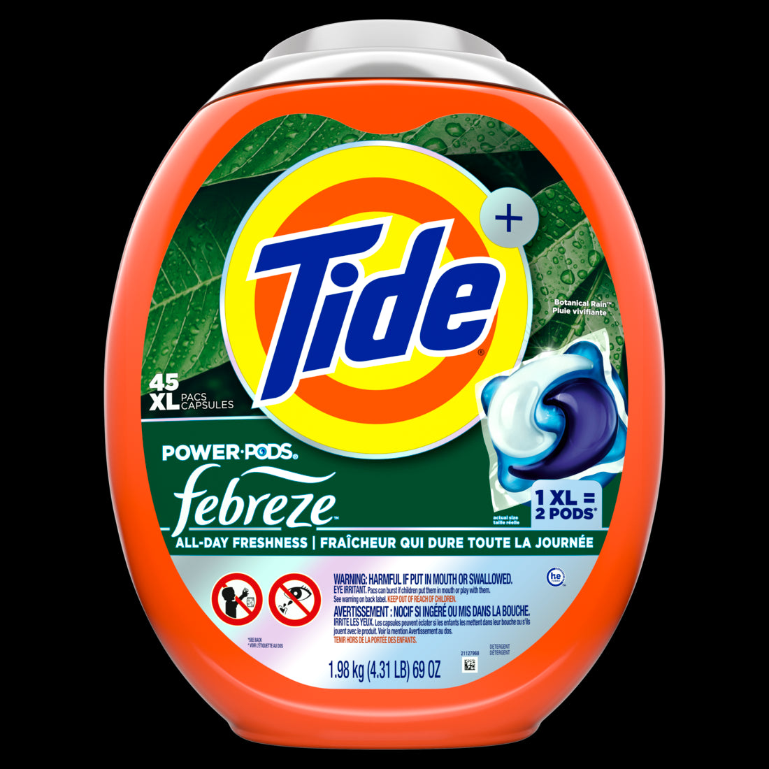 Tide Power Pods with Febreze Laundry Detergent Pacs Botanical Rain Scent All-Day Freshness - 45ct/4pk
