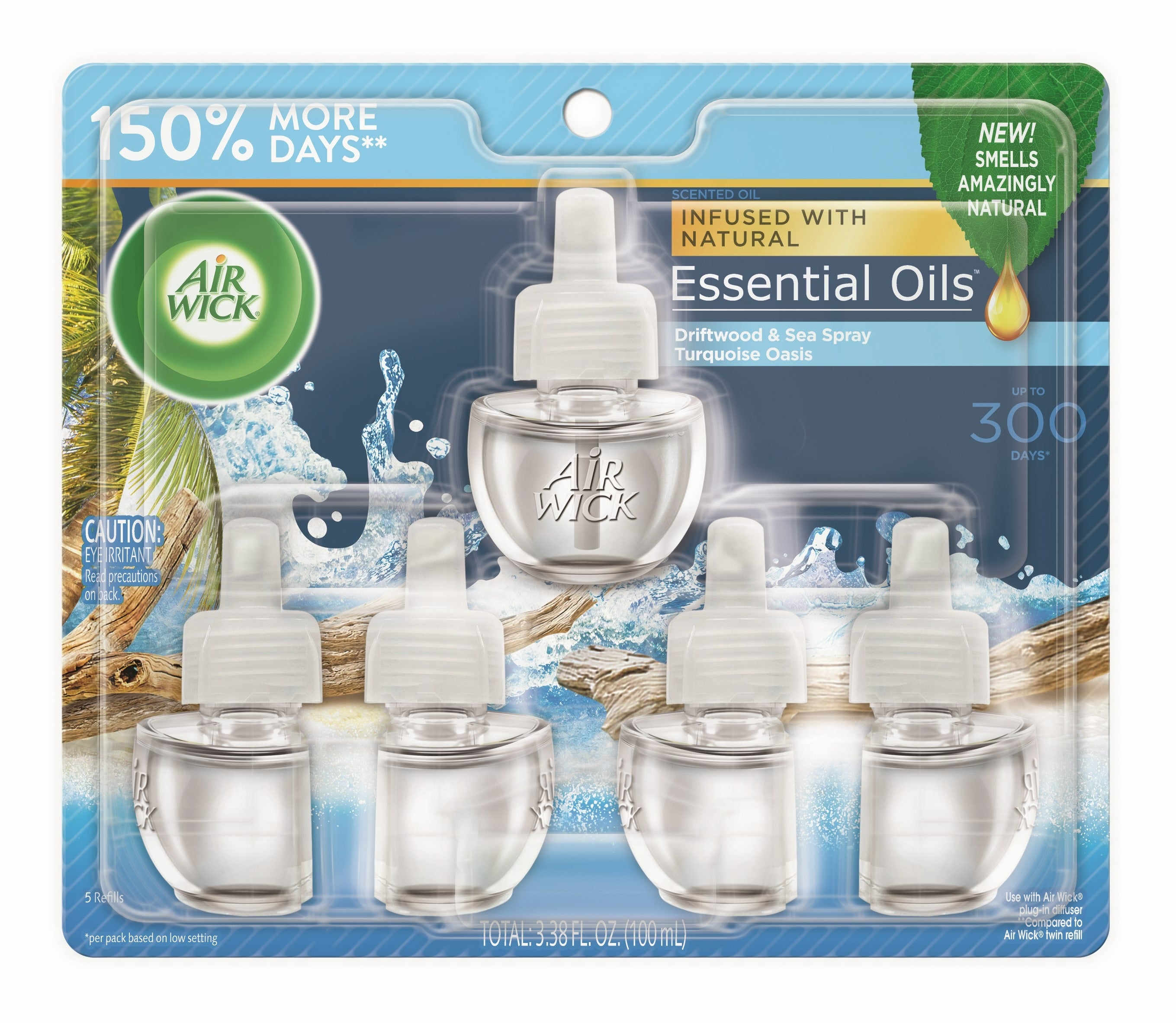 Air Wick Scented Oil - Refill Essential Oils Driftwood & Sea Spray (Turquoise Oasis juice) - 5ct/5pk