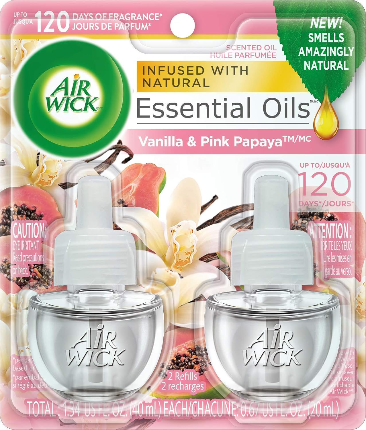 Air Wick Scented Oil - Twin Refill Essential Oils Vanilla & Pink Papaya - (2x.67)oz/6pk