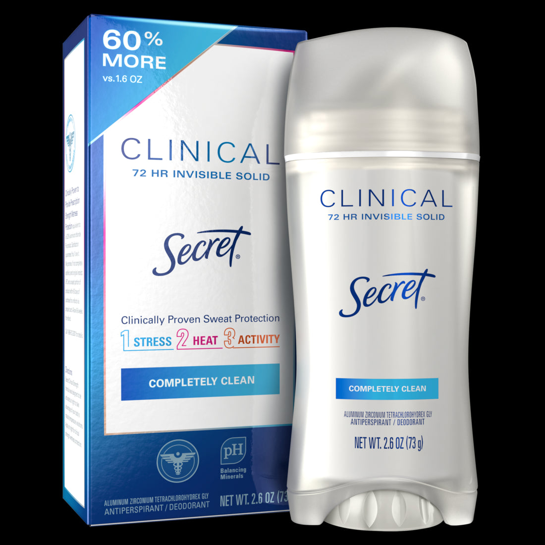 Secret Clinical Strength Invisible Solid Antiperspirant and Deodorant for Women Completely Clean - 2.6oz/12pk