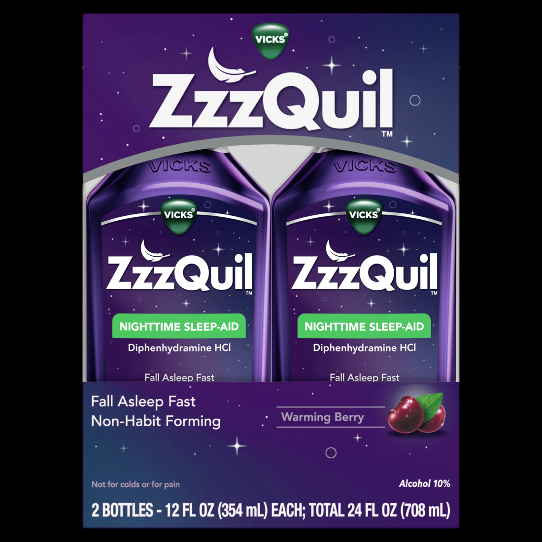 Vicks ZzzQuil Nighttime Sleep Aid Liquid Midnight Berry Flavored - (2x12)oz/6pk