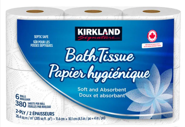 Kirkland Signature 2-ply Bath Tissue 380 sheets per roll - 6ct/5pk