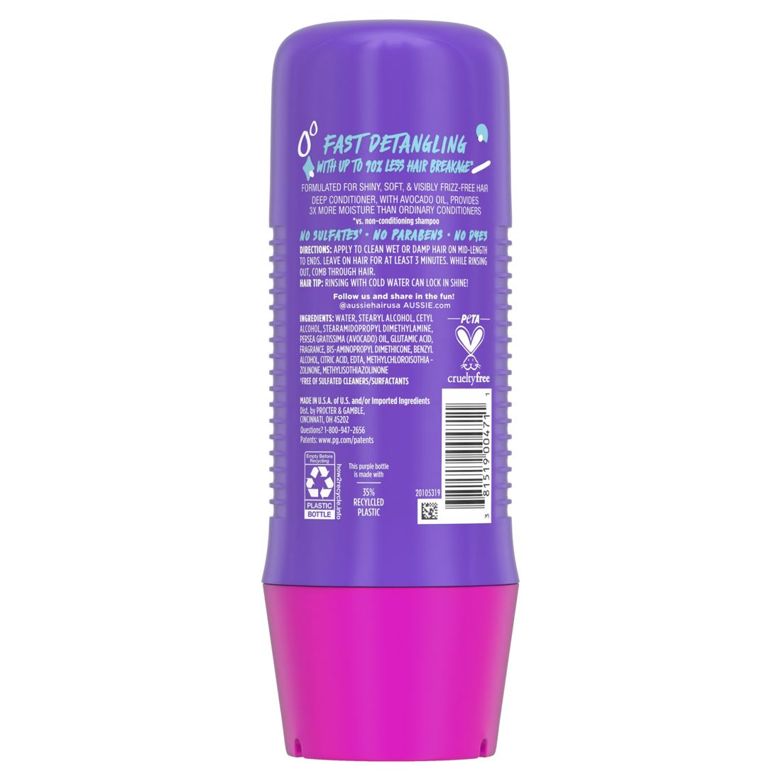 Aussie 3 Minute Miracle Moist Detangling Deep Conditioner Treatment with Avocado Oil Paraben and Sulfate Free - 8oz/6pk