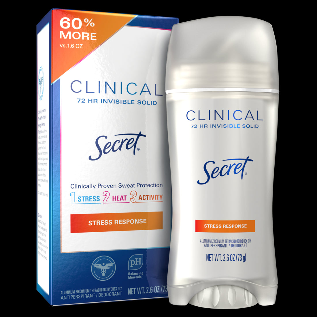 Secret Clinical Strength Invisible Solid Antiperspirant and Deodorant for Women Stress Response - 2.6oz/12pk