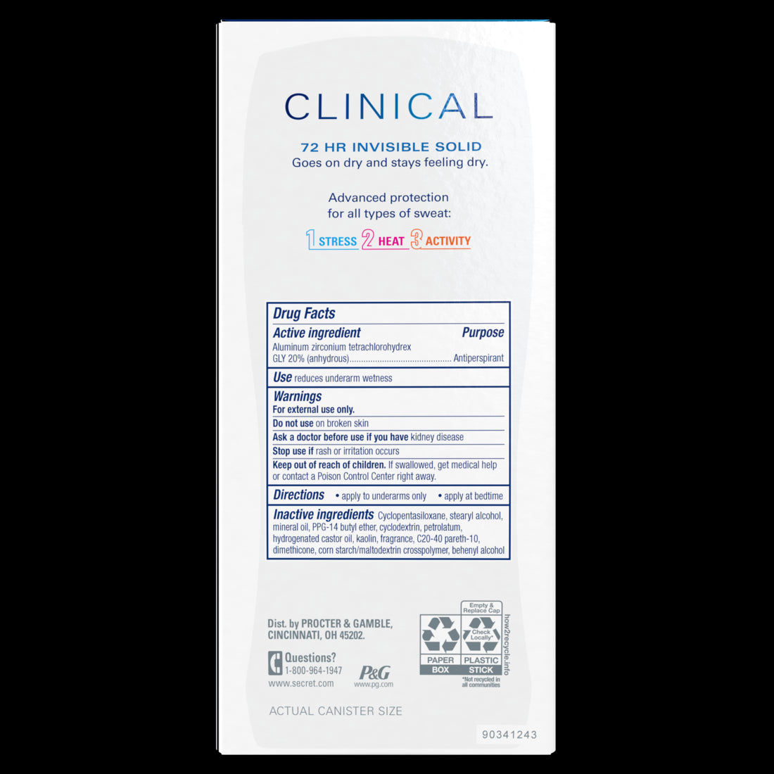 Secret Clinical Strength Invisible Solid Antiperspirant and Deodorant for Women Stress Response - 2.6oz/12pk